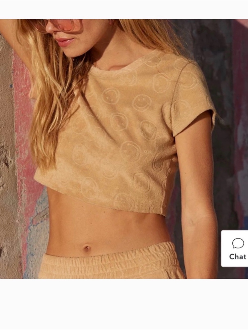 🍑 Smiley Short Sleeve Cropped Terry Top - Peach - Aerie Offline